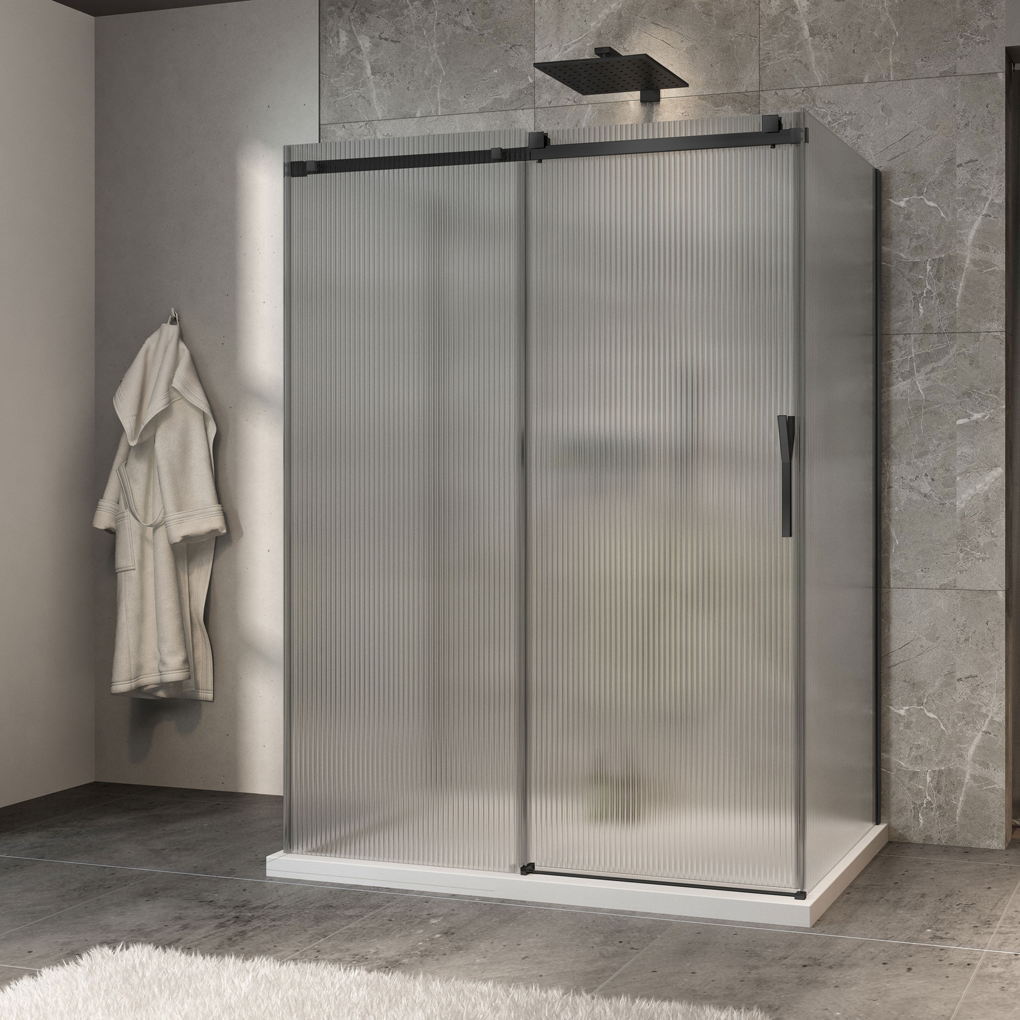 Shower base Slate 60 x 32, on wall, in black
